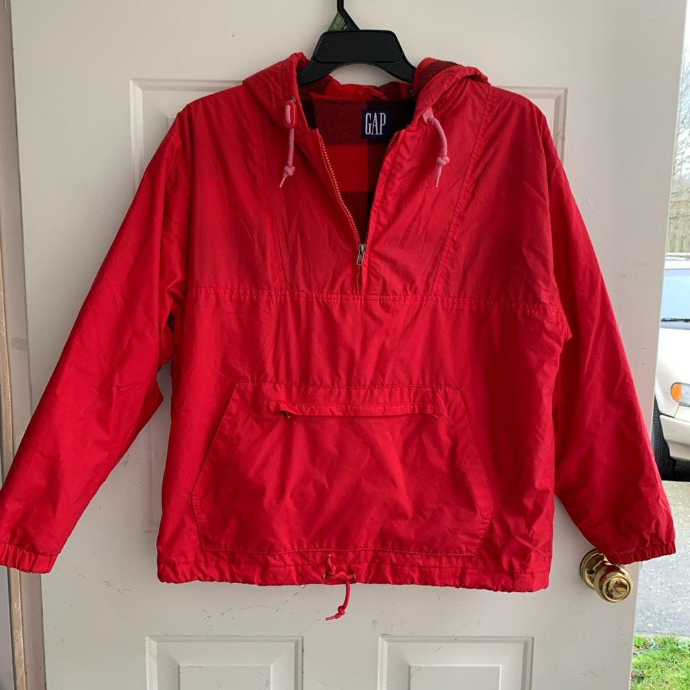 GAP Red Hooded Jacket with Plaid Lining